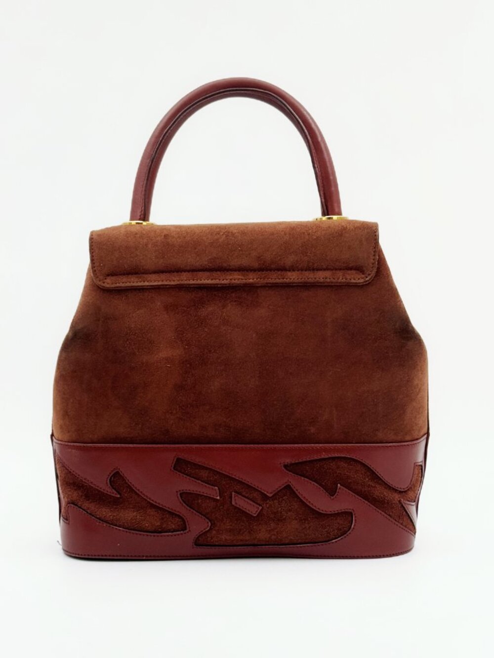 Vintage Salvatore Ferragamo Suede Heel Silhouette Top Handle Bag Rare Design - Picture 2 of 12